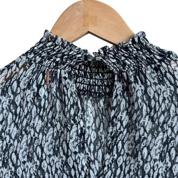 MISA LOS ANGELES | Giana Snakeskin Top | Long Sleeve SemiSheer Smocked Blouse XS - Picture 8 of 12